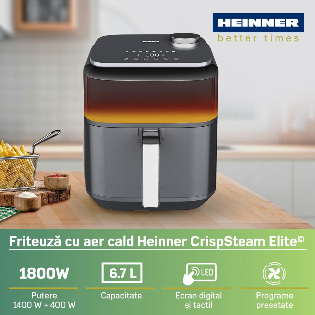 Friteuză cu Aer Cald Heinner HAF-H7DLST1800, 6.7L, 1800W, Incalzire Sus-Jos, Display Touch, Gri Antracit