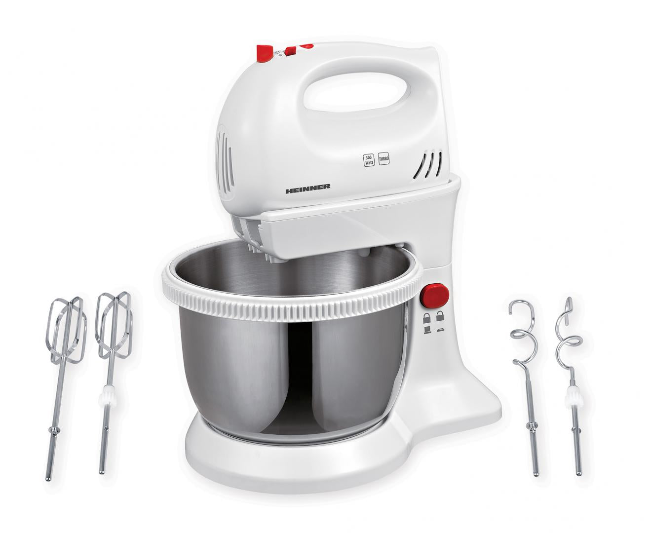 Mixer cu bol Heinner HMBR-300W, 300W, Alb