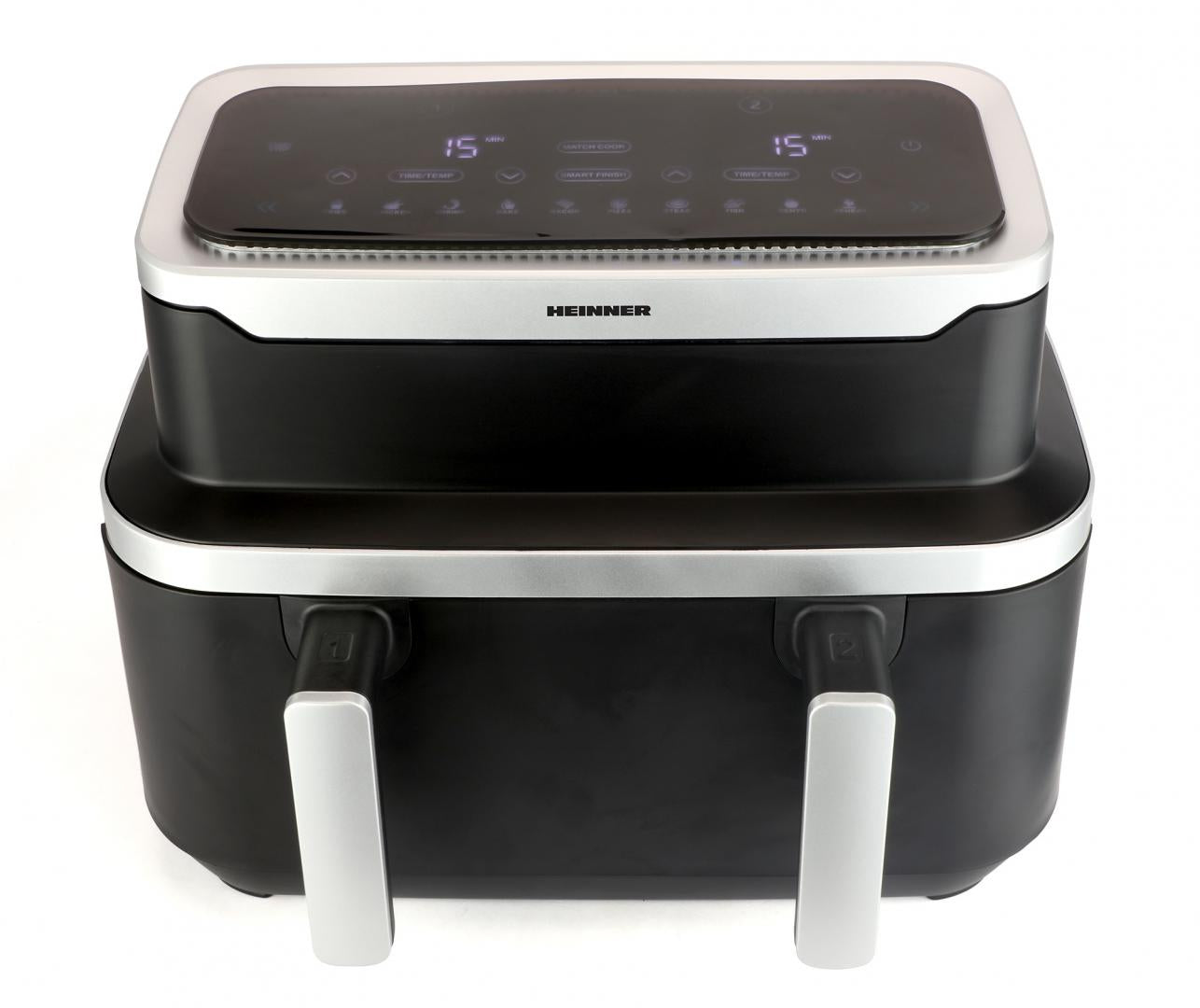 Friteuză Dublă cu Aer Cald Heinner HAF-DDB9BK26, 9L, 2600W, 10 Programe, Control Individual, Negru