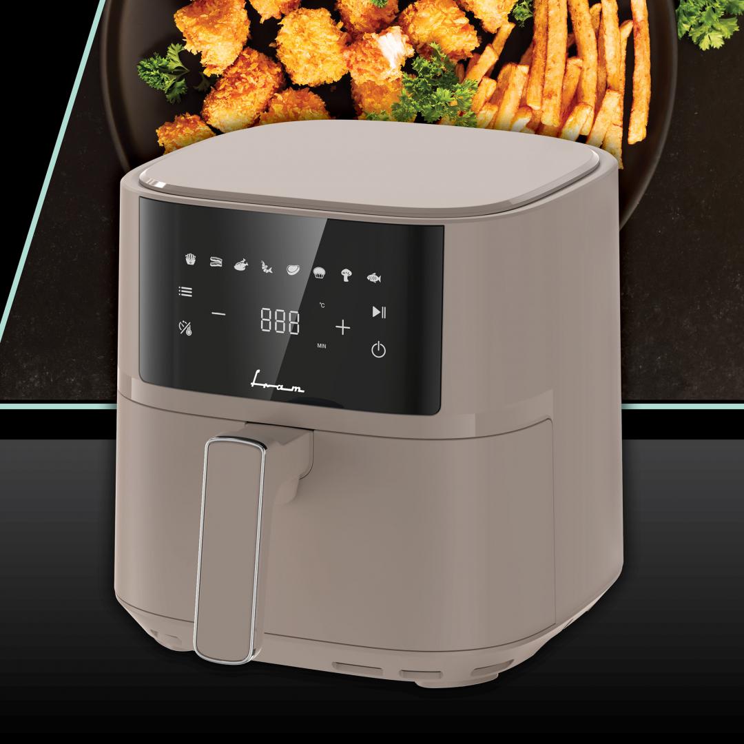 Friteuză cu Aer Cald FRAM FAF-B6CR17SQ, 5.7L, 1700W, 8 Programe, Display Digital, Crem