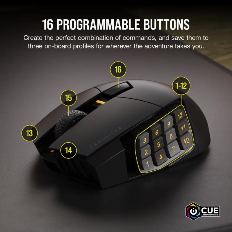 Mouse gaming Corsair Scimitar Elite wireless/bluetooth, acumulator, 26000 DPI, RGB