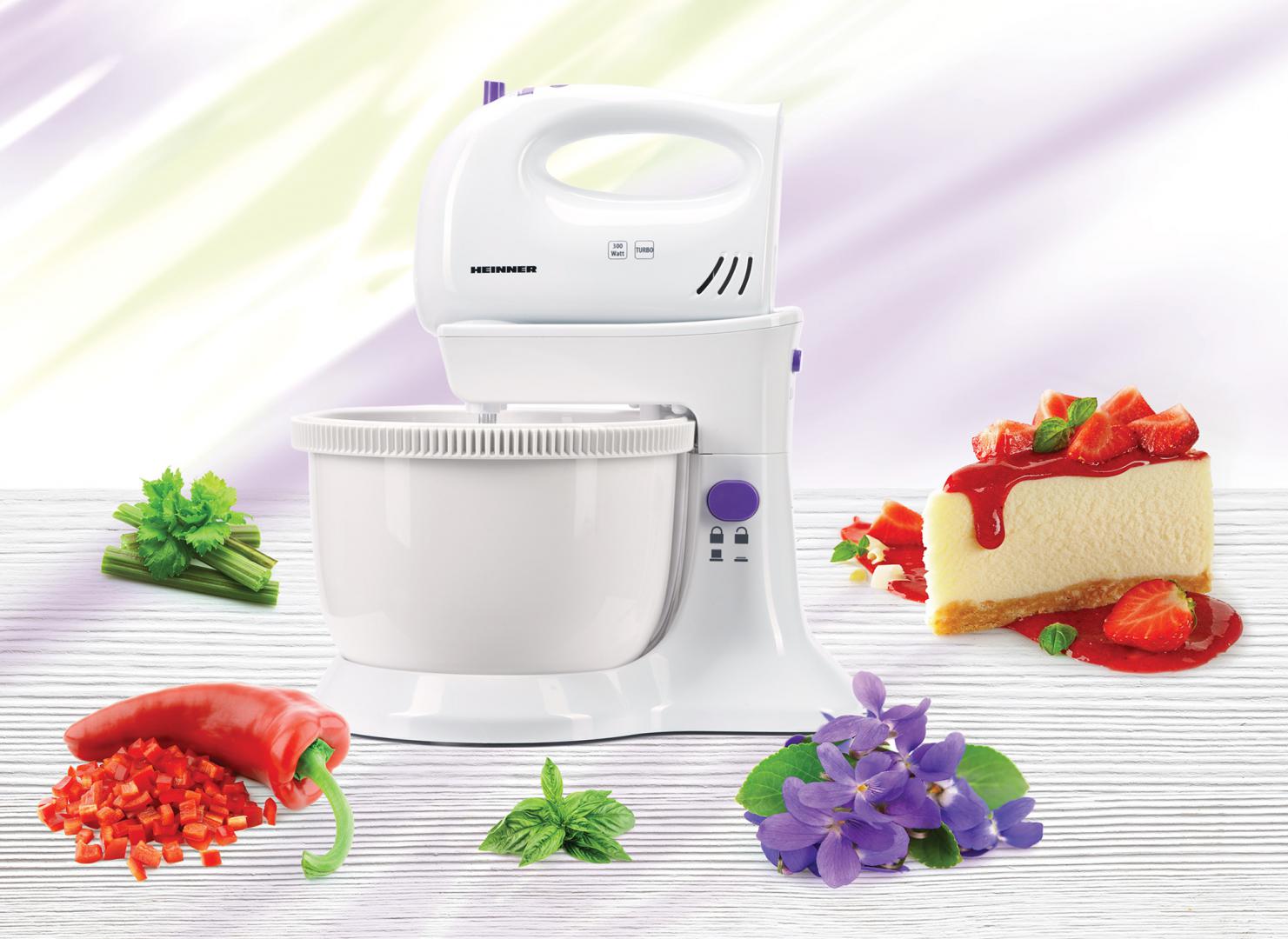 Mixer cu bol Heinner Charm HMB-350UV, 300W, Alb