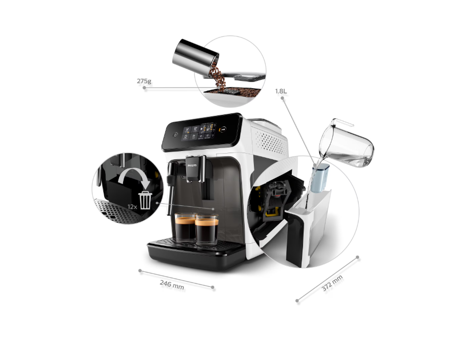 Espressor Automat Philips EP1223/00, 15 Bar, Cafea Boabe, Spumare Clasică, 1200 Series, Alb