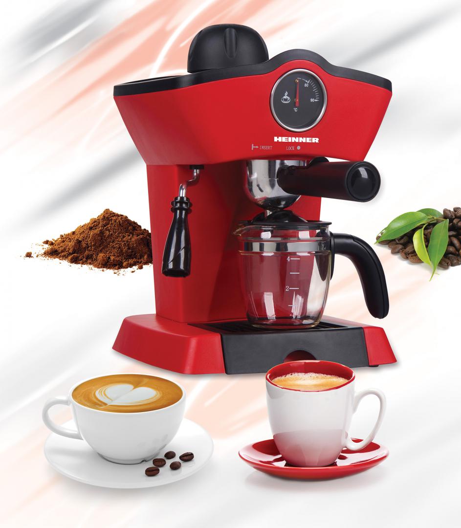 Espressor Manual Heinner HEM-200RD, 3.5 Bar, 800W, Cafea Măcinată, Termometru, Cană Inclusă, Roșu