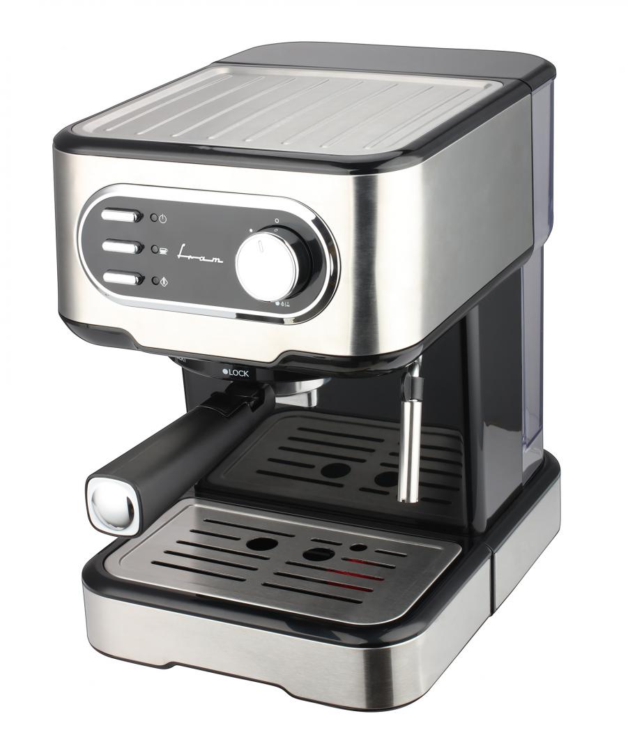 Espressor Manual FRAM FEM-850BKSS, 15 Bar, Cafea Măcinată, Filtru Inox Dublu, 1.5L, Carcasă Inox