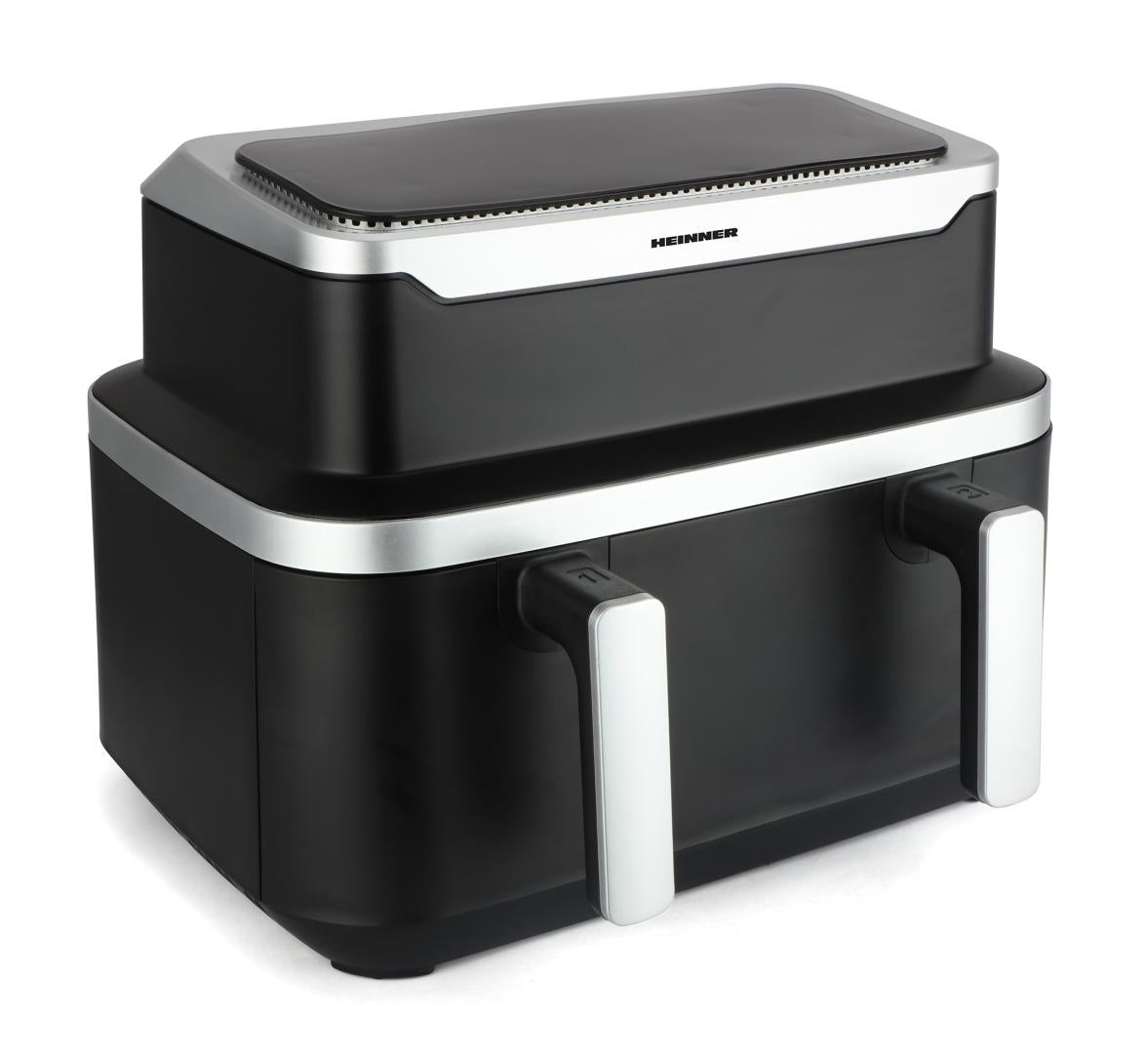Friteuză Dublă cu Aer Cald Heinner HAF-DDB9BK26, 9L, 2600W, 10 Programe, Control Individual, Negru