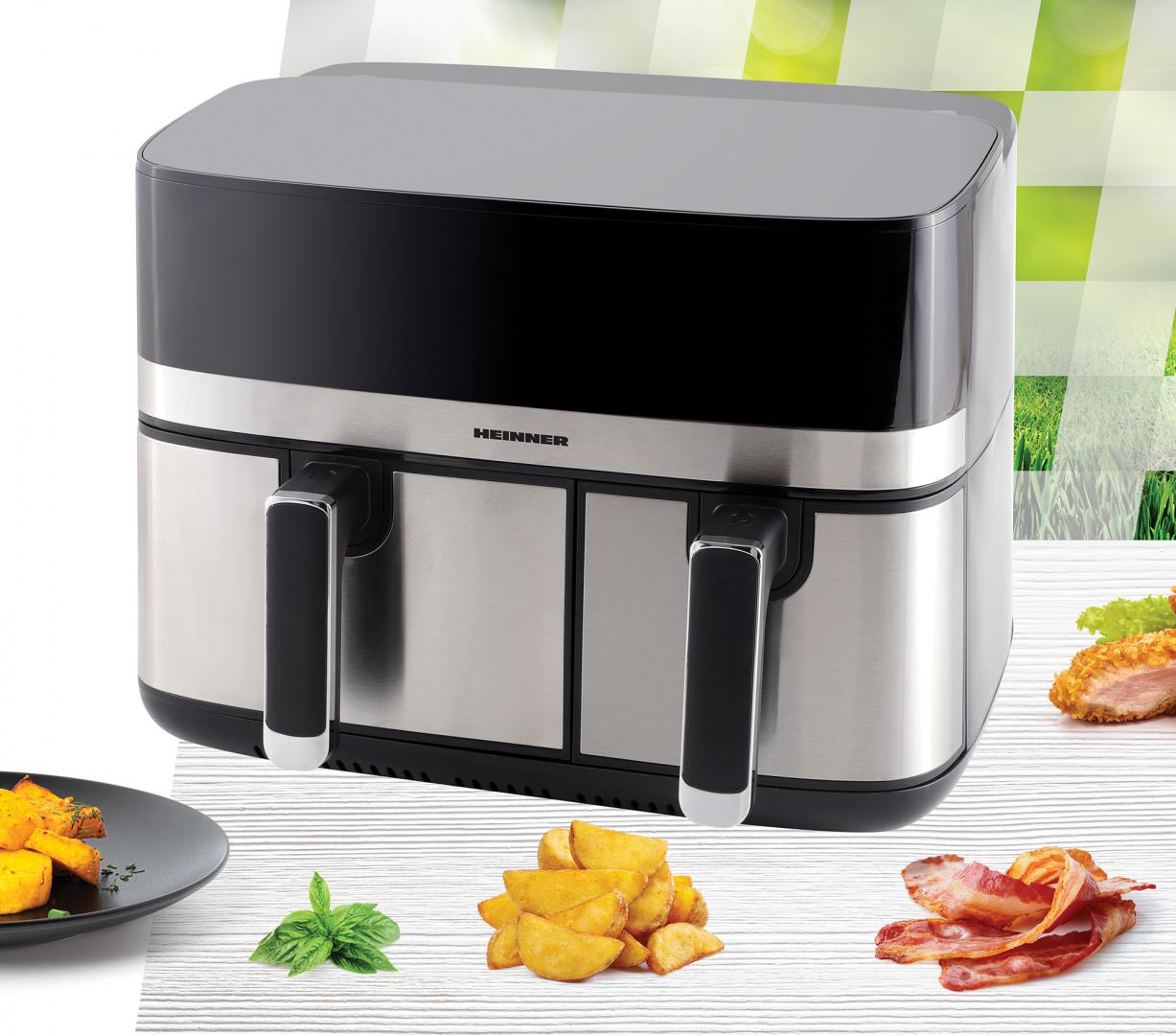 Friteuză Dublă cu Aer Cald Heinner HAF-H9DB17BKS, 8.6L, 1700W, Display Touch, Sync&Match