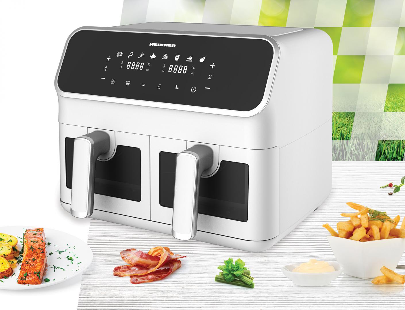Friteuză Dublă cu Aer Cald Heinner DualFry Supreme HAF-H8DB17WH, 8L, 1700W, Alb