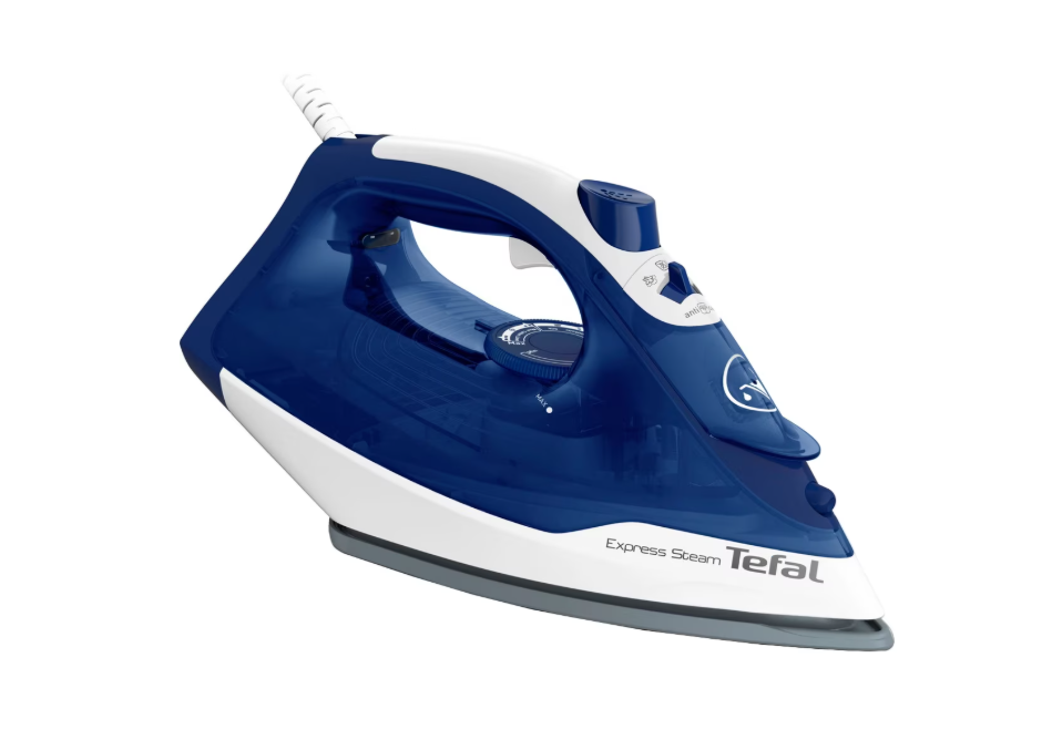 Fier de calcat Tefal Express Steam FV2838E0, 2400W, functie anticalcar, Alb/Albastru