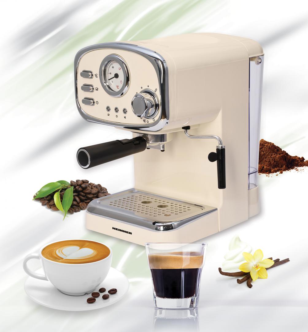 Espressor Manual Heinner HEM-1100CR, 15 Bar, 1100W, Cafea Măcinată, Termometru, Inox, 1.25L