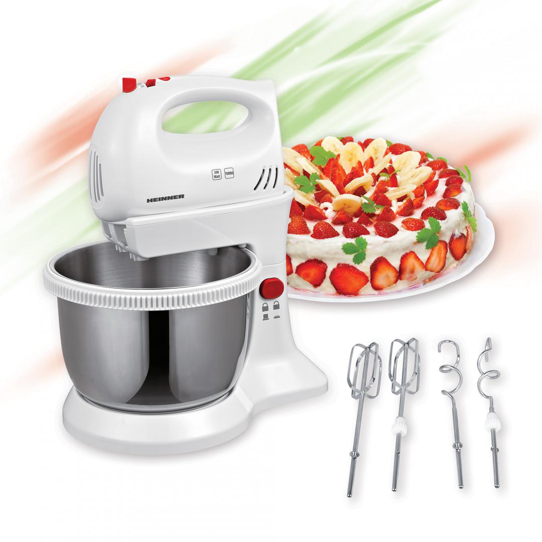 Mixer cu bol Heinner HMBR-300W, 300W, Alb