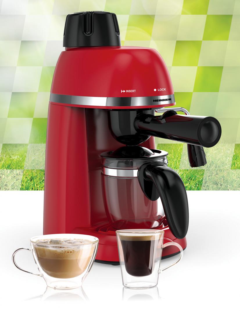 Espressor Manual Heinner HEM-350RD, 3.5 Bar, 800W, Cafea Măcinată, Cană Inclusă, Roșu