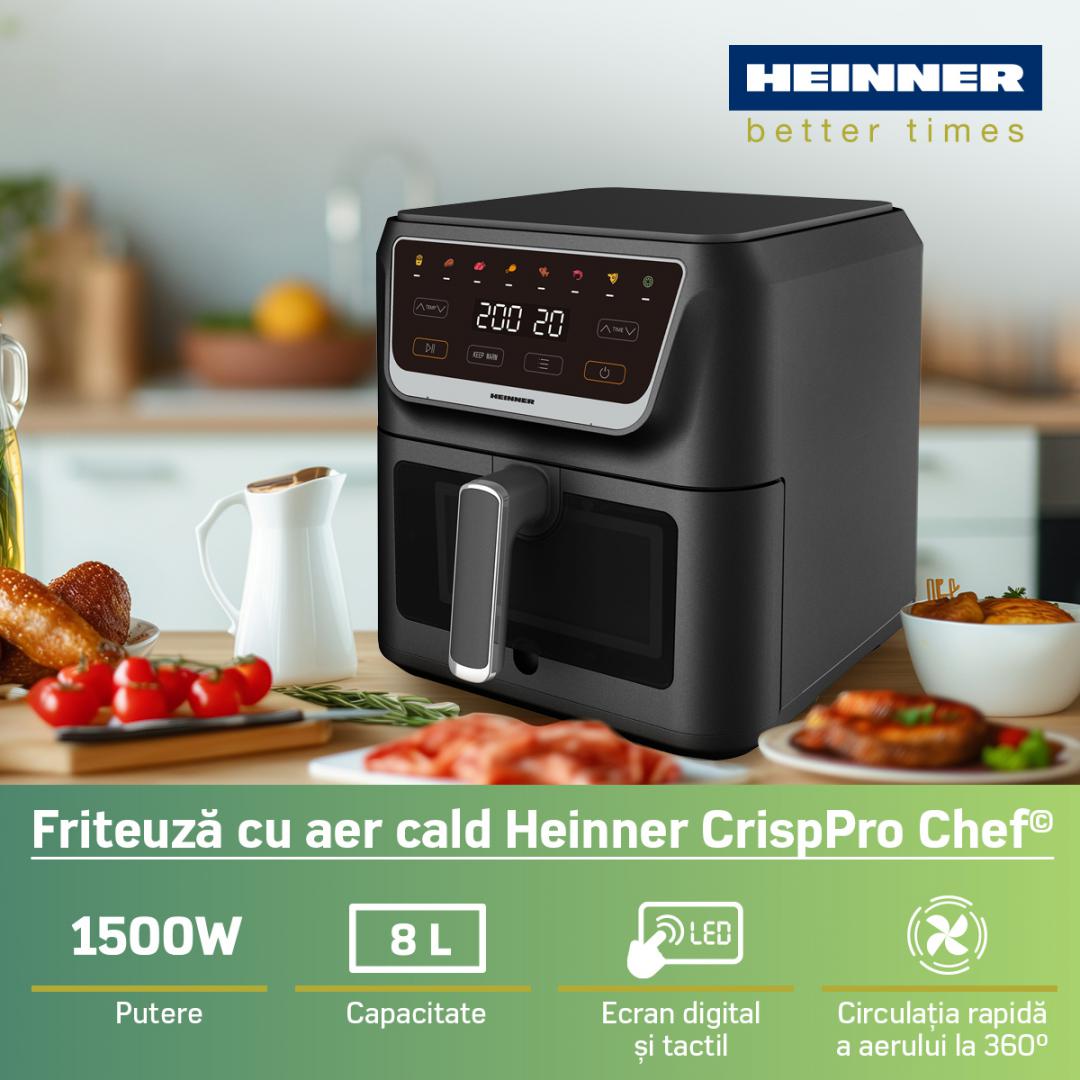Friteuză cu Aer Cald Heinner CrispPro Chef HAF-H8BK1700, 8L, 1700W, Gătire Sănătoasă