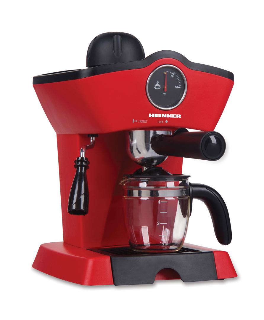 Espressor Manual Heinner HEM-200RD, 3.5 Bar, 800W, Cafea Măcinată, Termometru, Cană Inclusă, Roșu