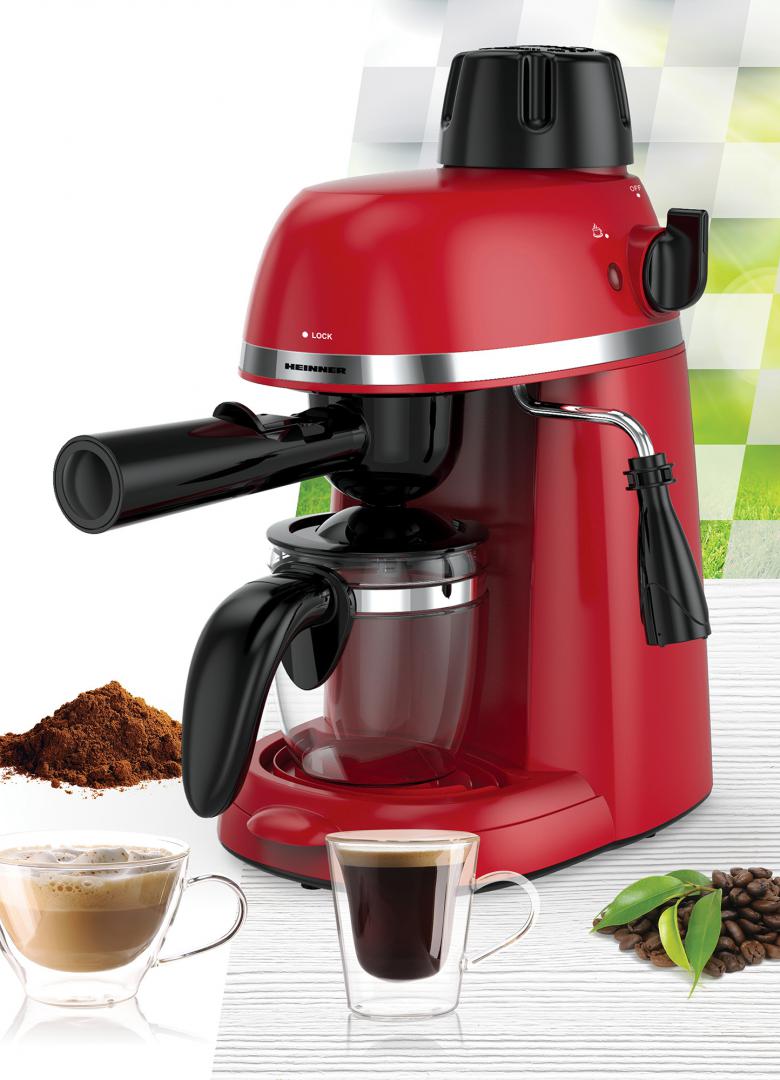 Espressor Manual Heinner HEM-350RD, 3.5 Bar, 800W, Cafea Măcinată, Cană Inclusă, Roșu