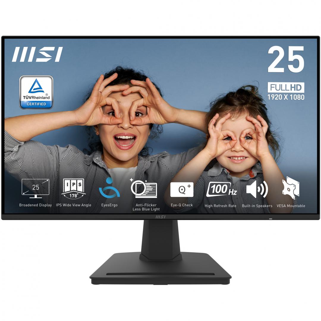 Monitor MSI PRO MP252 24.5", Full HD, IPS, 100Hz, Negru