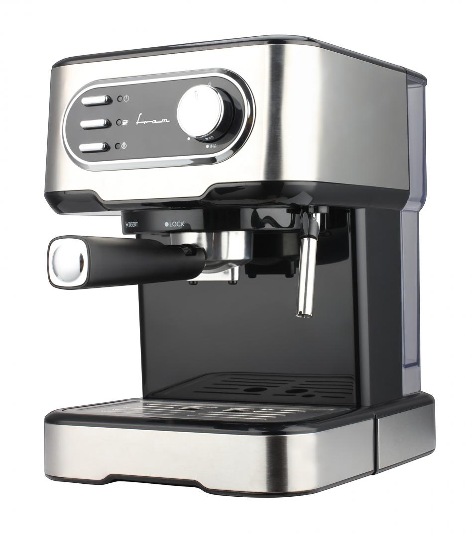 Espressor Manual FRAM FEM-850BKSS, 15 Bar, Cafea Măcinată, Filtru Inox Dublu, 1.5L, Carcasă Inox
