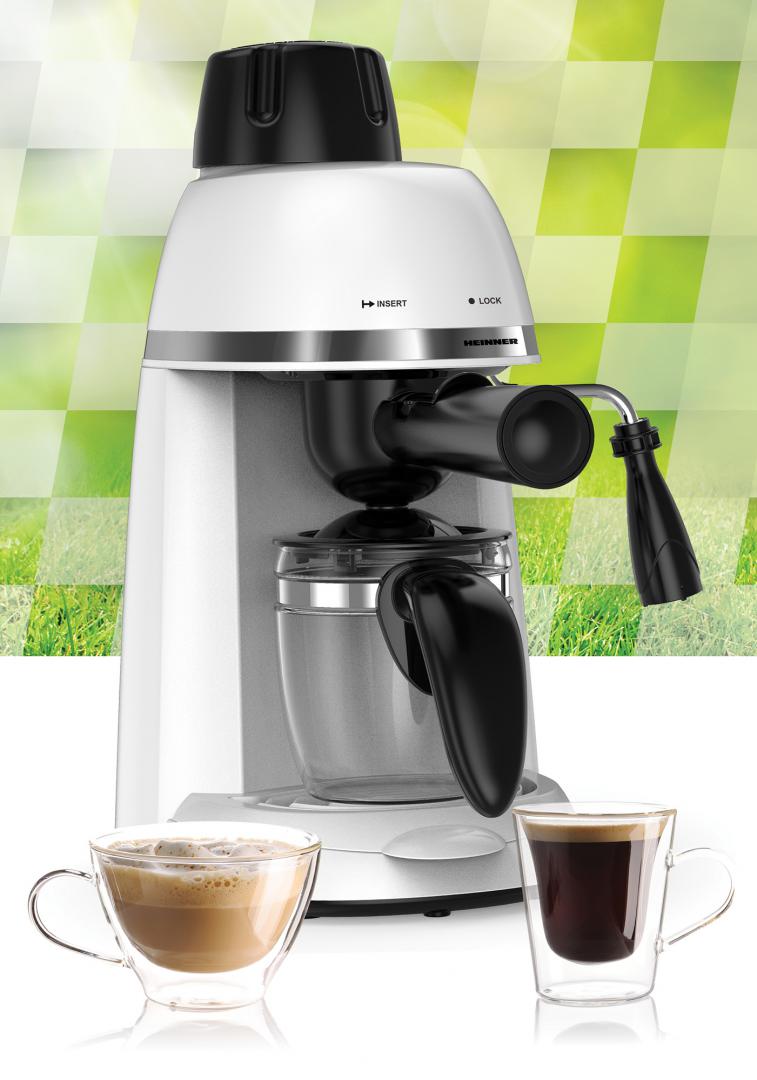 Espressor Manual Heinner HEM-350RD, 3.5 Bar, 800W, Cafea Măcinată, Cană Inclusă, Alb