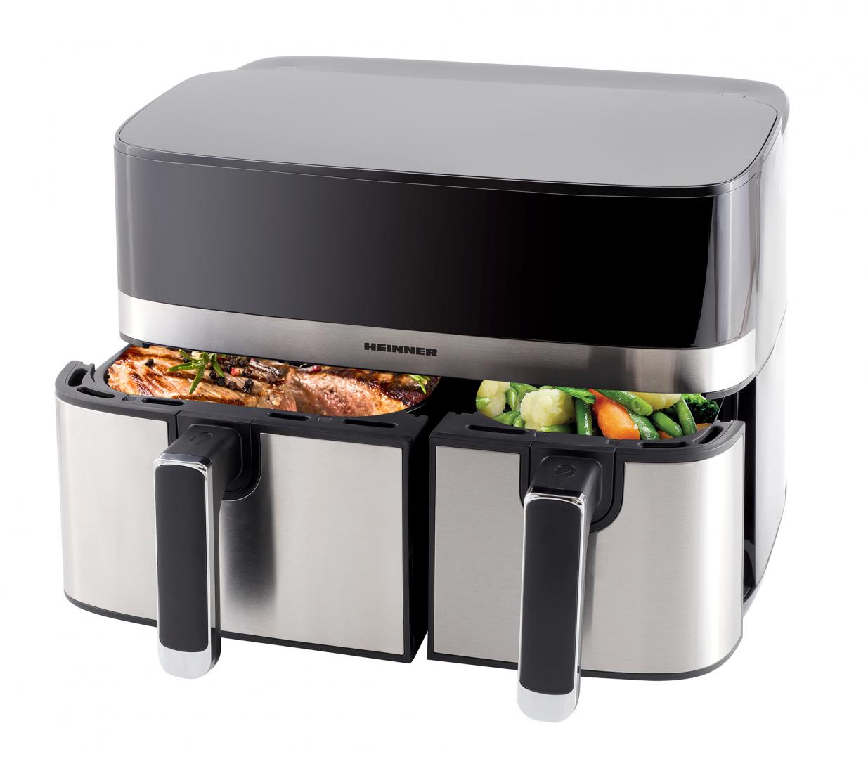 Friteuză Dublă cu Aer Cald Heinner HAF-H9DB17BKS, 8.6L, 1700W, Display Touch, Sync&Match