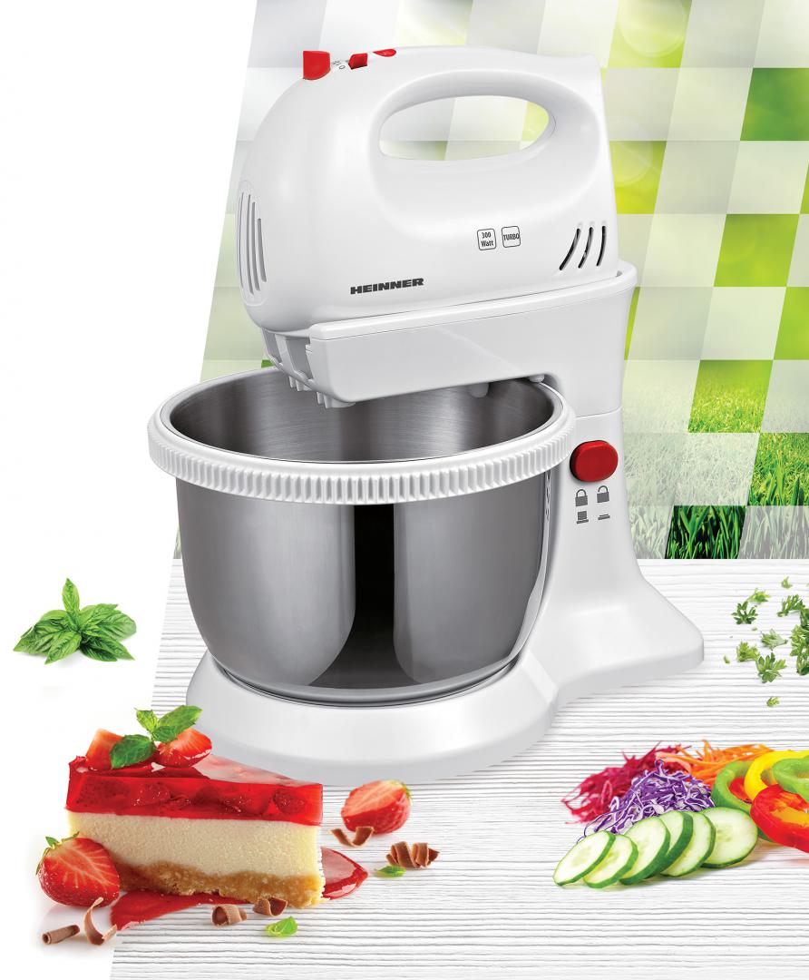 Mixer cu bol Heinner HMBR-300W, 300W, Alb