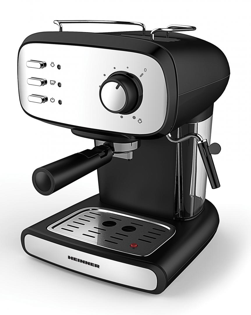 Espressor Manual Heinner HEM-1100BKX, 15 Bar, 1.2L, Cafea Măcinată, Filtru Dublu, Inox, 850W