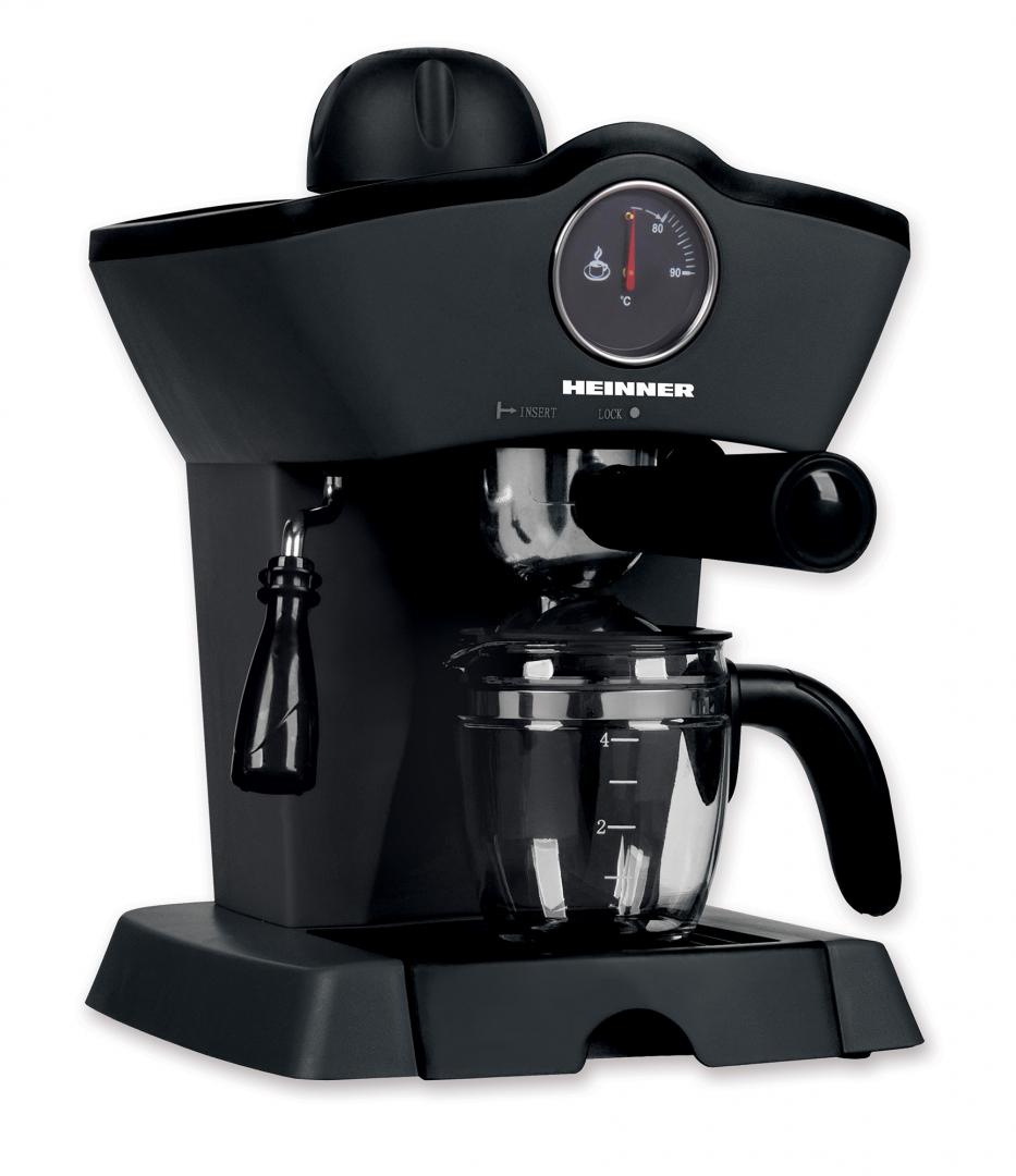 Espressor Manual Heinner HEM-200BK, 3.5 Bar, 800W, Cafea Măcinată, Termometru Frontal, Cană Inclusă, Negru