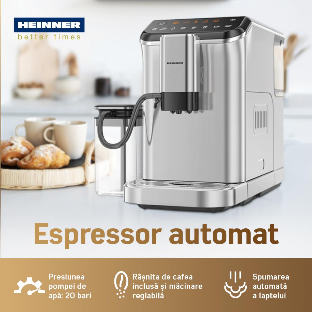 Espressor Automat Heinner Genesis HEMA-D20DGREY, 20 Bar, Cafea Boabe, Filtru Inox, Gri